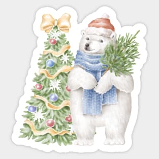 Polar bear with christmas tree Sticker